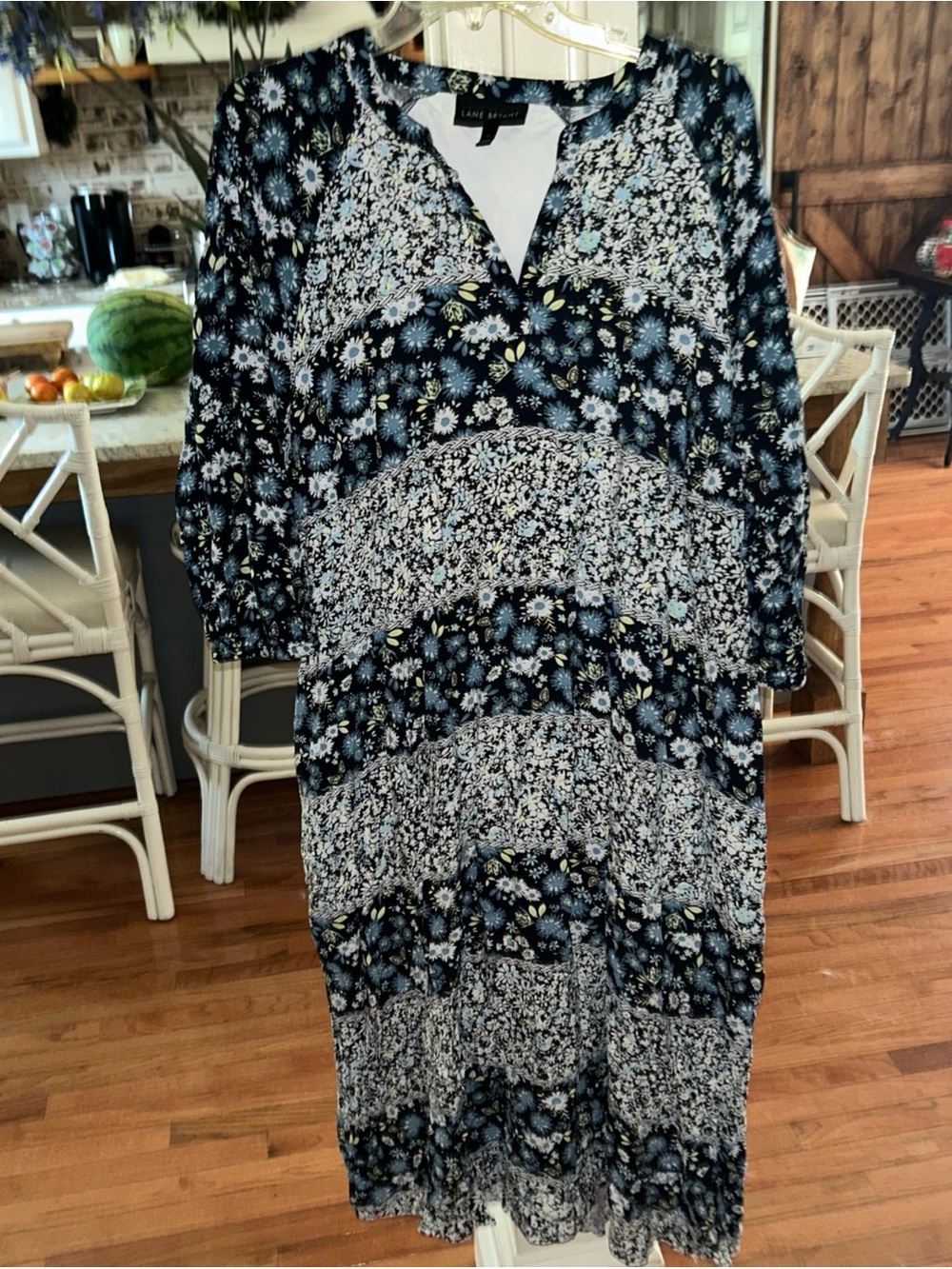 Lane Bryant Navy and White Floral Tiered Midi Dress